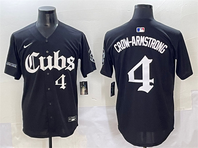 Men's Chicago Cubs #4 Pete Crow-Armstrong Black 'Gothic North Side Edition' Vapor Premier Limited Stitched Baseball Jersey Men's Chicago Cubs #4 Pete Crow-Armstrong Black 'Gothic North Side Edition' Vapor Premier Limited Stitched Baseball Jersey